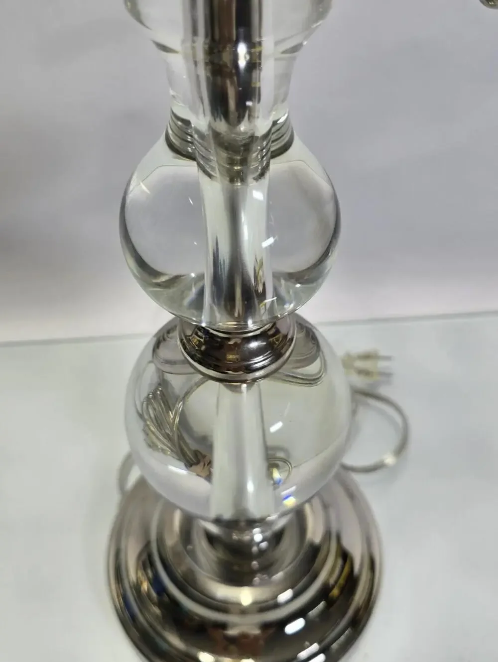 Clear Crystal Glass Ball Table Lamp Stacked Orb Chrome Glam Modern 24